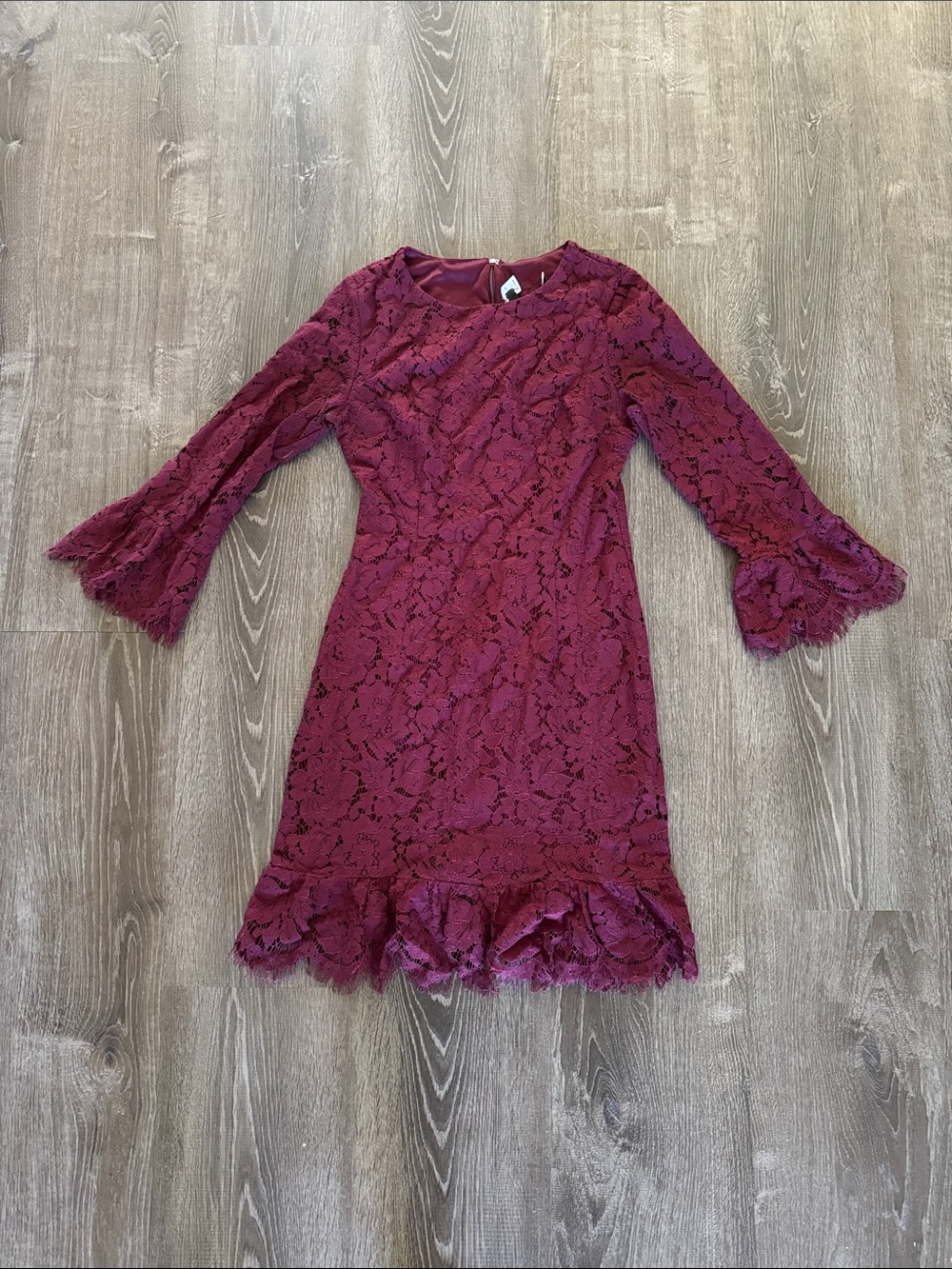 Lulu's Girls' Lace Dress in Burgundy with Bell Sleeves
